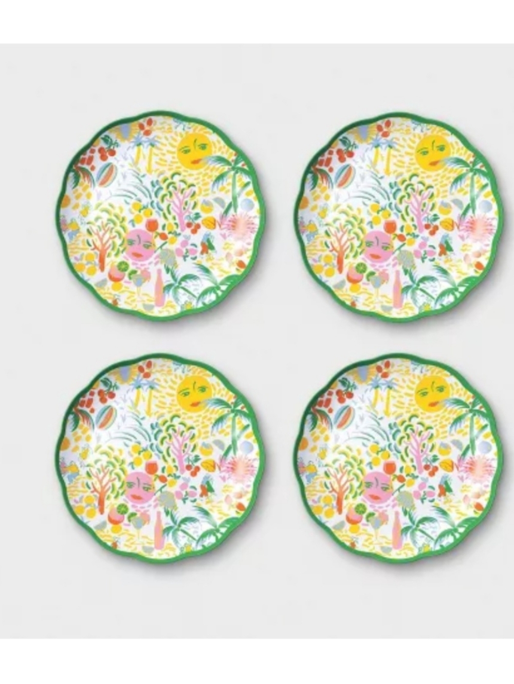 4pc Vacation Melamine Dinner Plates Yellow/Green - Roller Rabbit x Target
